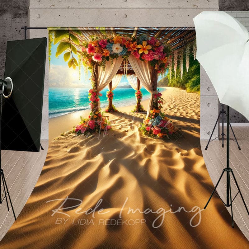 Aperturee - Aperturee Hawaii Beach Floral Gazeb Summer Sweep Photo Backdrop