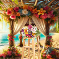 Aperturee - Aperturee Hawaii Beach Floral Gazebo Summer Photography Backdrop