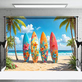 Aperturee - Aperturee Hawaii Beach Surfboard Coconut Tree Summer Backdrop