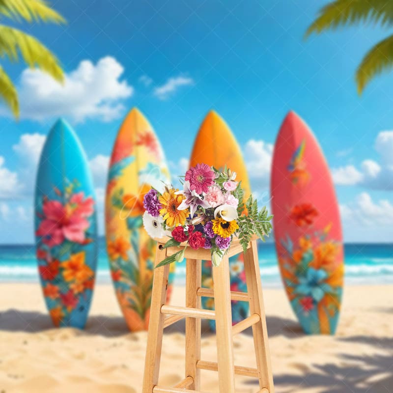 Aperturee - Aperturee Hawaii Beach Surfboard Coconut Tree Summer Backdrop