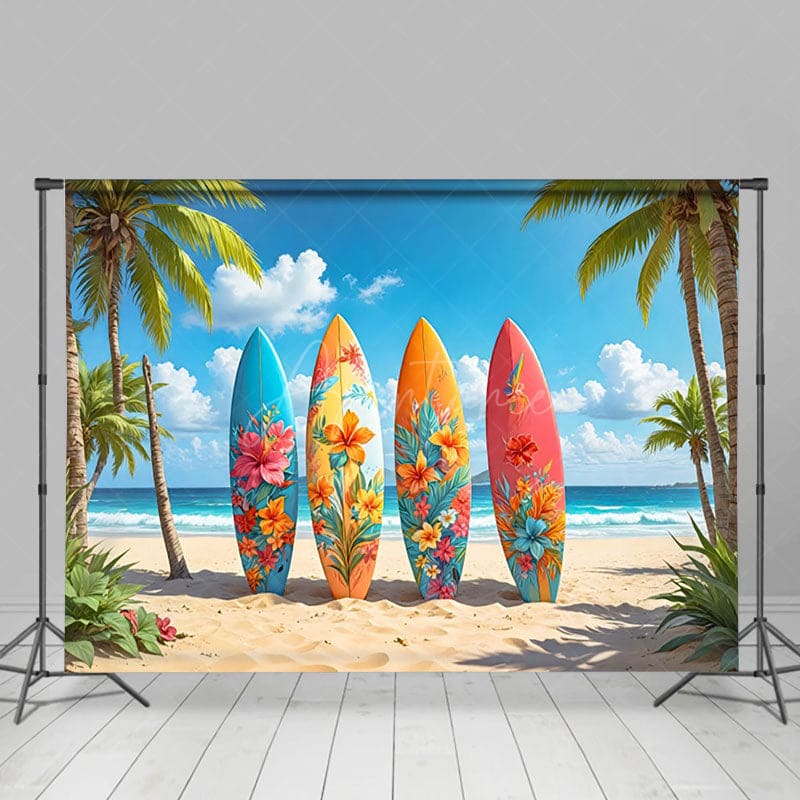 Aperturee - Aperturee Hawaii Beach Surfboard Coconut Tree Summer Backdrop