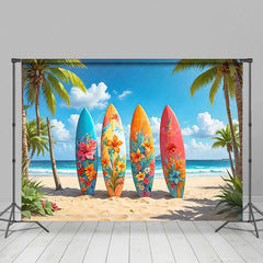 Aperturee - Aperturee Hawaii Beach Surfboard Coconut Tree Summer Backdrop