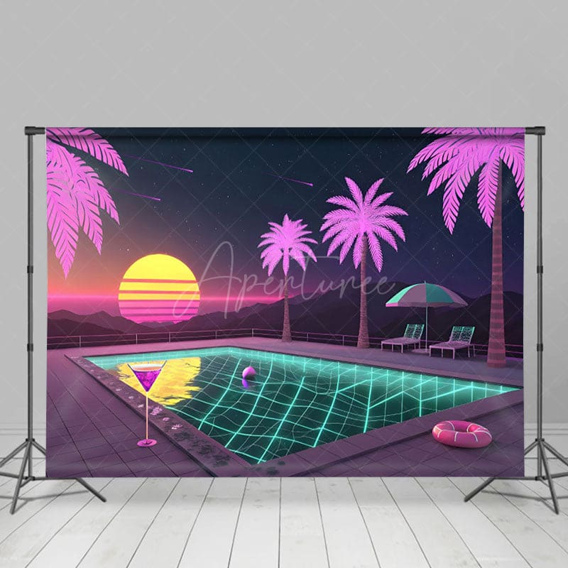 Aperturee - Aperturee Hawaii Hot Summer Night Outside Pool Party Backdrop