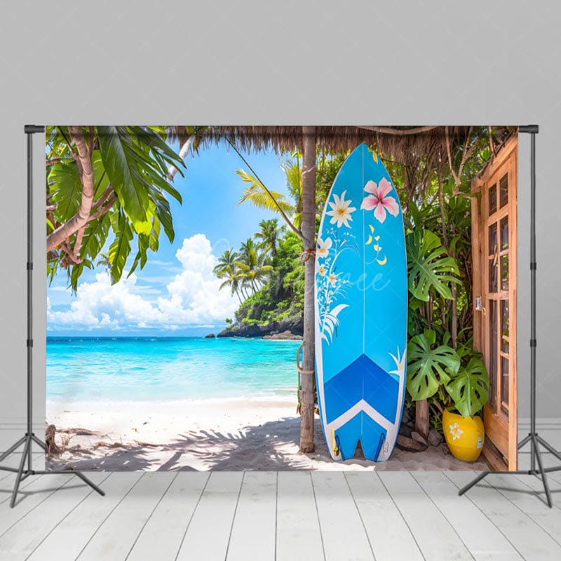 Aperturee - Aperturee Hawaii Outdoor Surfboard Coconut Tree Sea Backdrop