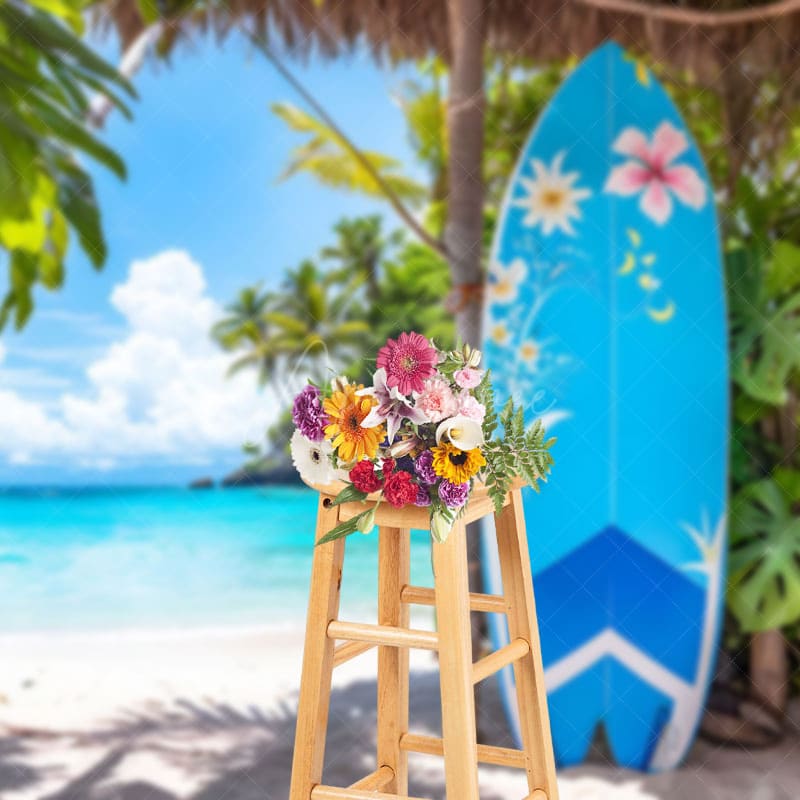 Aperturee - Aperturee Hawaii Outdoor Surfboard Coconut Tree Sea Backdrop