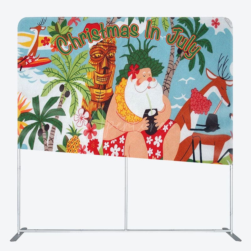 Aperturee - Aperturee Hawaii Sea Santa Coconut Xmas Tension Fabric Backdrop