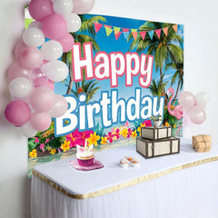 Aperturee - Aperturee Hawaii Summer Vibe Ocean Flamingo Birthday Backdrop