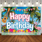 Aperturee - Aperturee Hawaii Summer Vibe Ocean Flamingo Birthday Backdrop