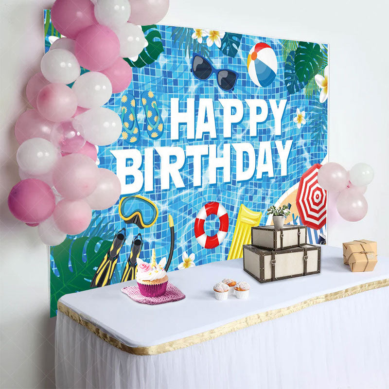 Aperturee - Aperturee Hawaii Summer Vibe Pool Party Happy Birthday Backdrop