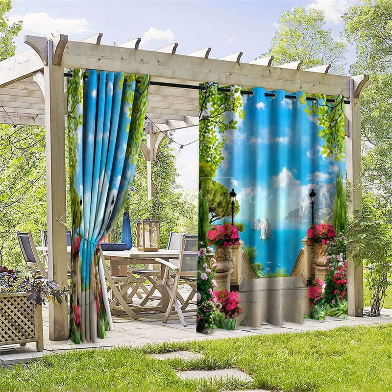 Aperturee - Aperturee Hawaii Summers Waterproof Printed Outdoor Curtains