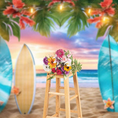 Aperturee - Aperturee Hawaiian Beach Surfboard Sunset Summer Vibe Backdrop