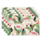 Aperturee - Aperturee Hawaiian Flamingo and Monstera Placemats Set of 4 for Summer Tropical Luau and Beach Party Decor