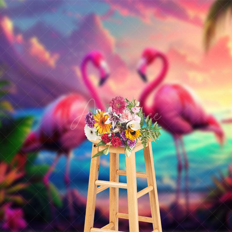 Aperturee - Aperturee Hawaiian Floral Flamingo Hot Summer Photo Backdrop