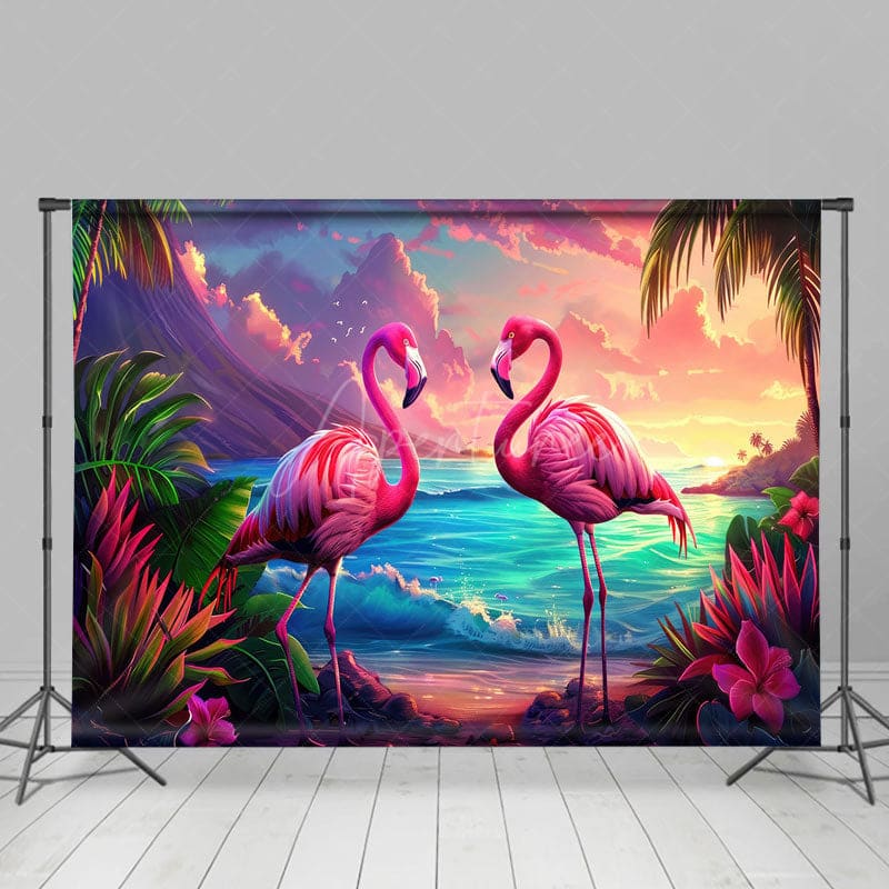 Aperturee - Aperturee Hawaiian Floral Flamingo Hot Summer Photo Backdrop