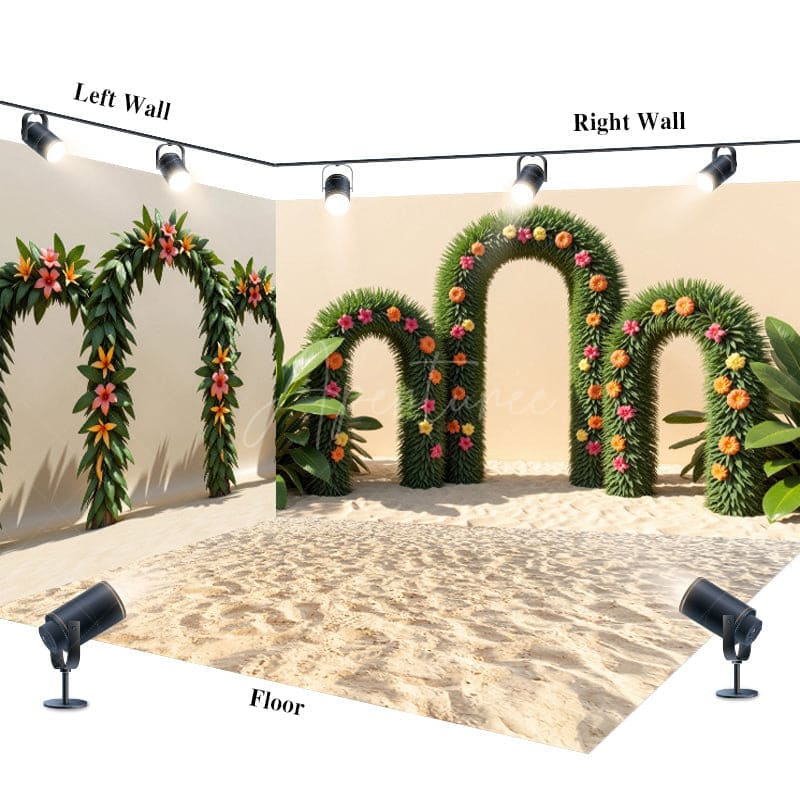 Aperturee - Aperturee Hawaiian Grass Arch Floral Summer Room Set Backdrop