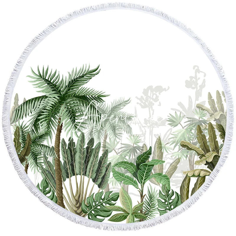 Aperturee - Aperturee Hawaiian Plant Style Summer Vibe Round Beach Towel