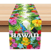 Aperturee - Aperturee Hawaiian Summer Table Runner with Vivid Tropical Plants for Greenery Luau Party and Beach House Decor