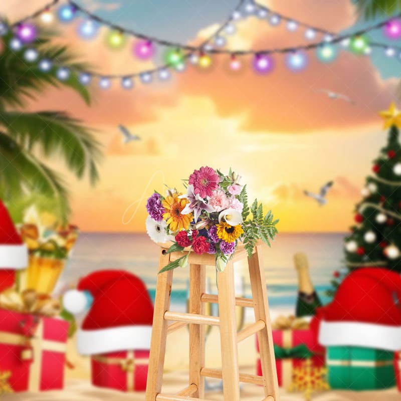 Aperturee - Aperturee Hawaiian Sunset Christmas In July Holiday Backdrop