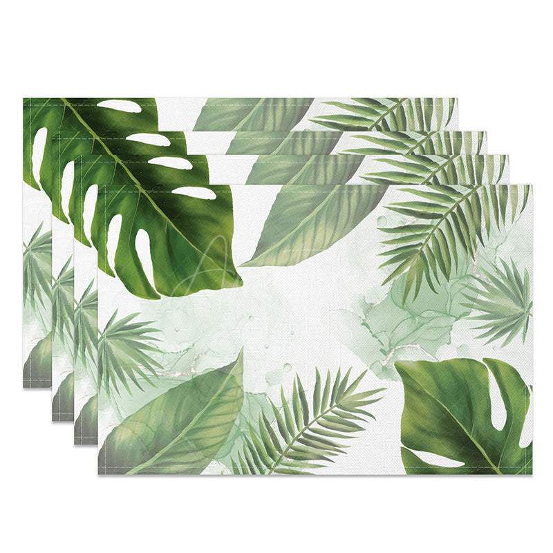 Aperturee - Aperturee Hawaiian Tropical Placemats Set of 4 Fresh Green Boho Palm Leaves for Summer Luau and Beach Party
