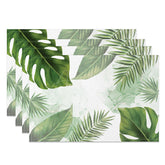 Aperturee - Aperturee Hawaiian Tropical Placemats Set of 4 Fresh Green Boho Palm Leaves for Summer Luau and Beach Party
