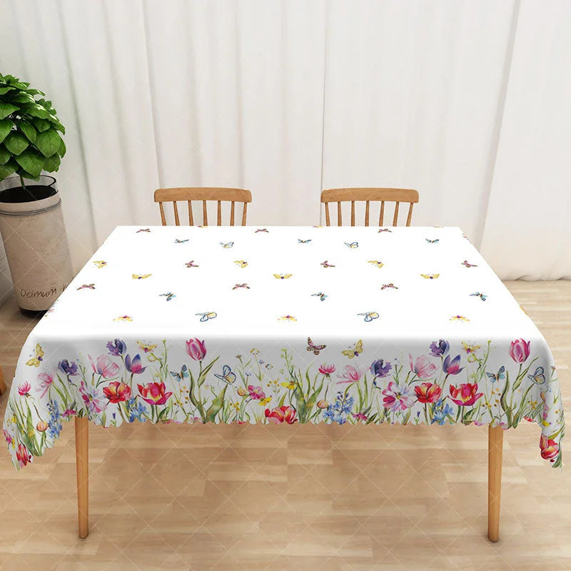 Aperturee - Aperturee He Is Risen Cute Cow Rectangle Tablecloth Farm Animal Easter Egg Basket Table Cover Rustic Spring Party Decor