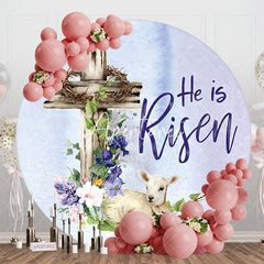 Aperturee - Aperturee He Is Risen Sheep Cross Floral Round Easter Backdrop