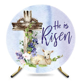 Aperturee - Aperturee He Is Risen Sheep Cross Floral Round Easter Backdrop