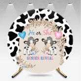 Aperturee - Aperturee He or She Cow Theme Gender Reveal Round Backdrop Cow Print and Pampas Grass Baby Shower Party Background