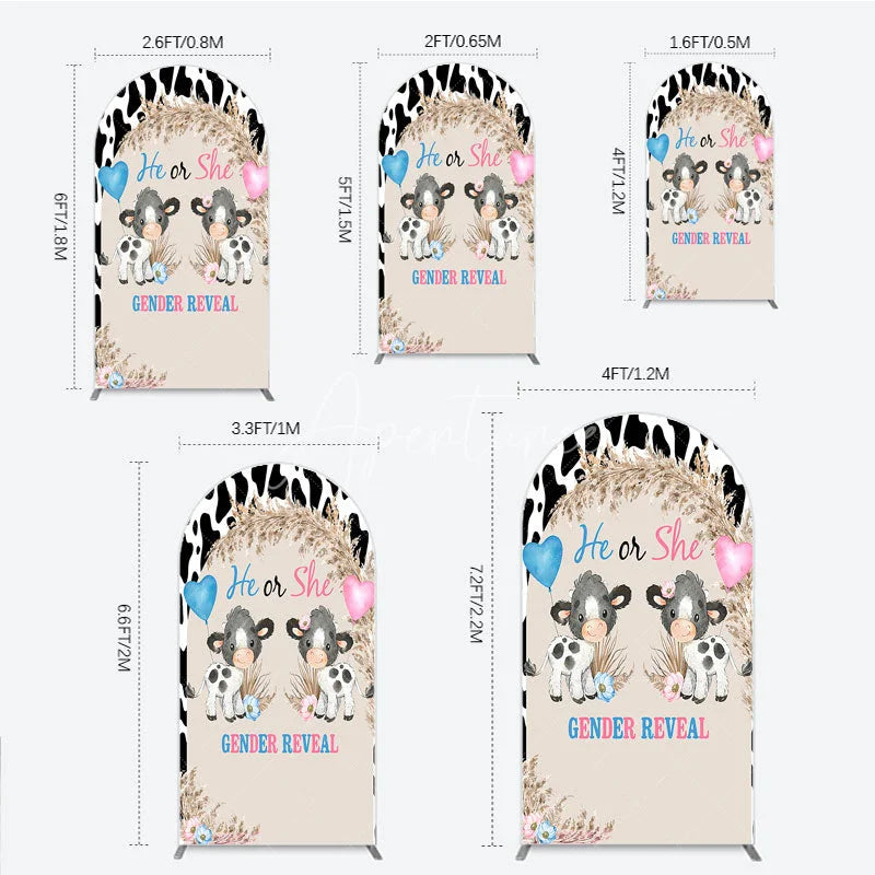 Aperturee - Aperturee He or She Gender Reveal Cow Arch Backdrop Western Farm Animal and Pampas Grass Party Cover