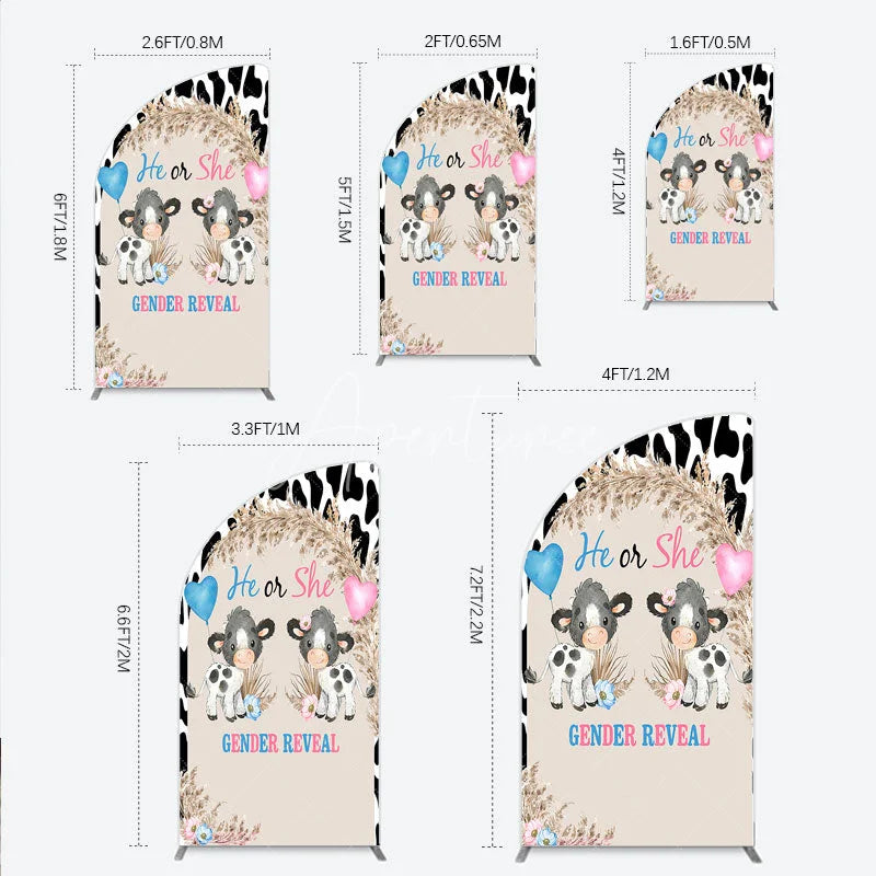 Aperturee - Aperturee He or She Gender Reveal Cow Half Moon Arch Backdrop Western Farm Animal and Pampas Grass Party Cover