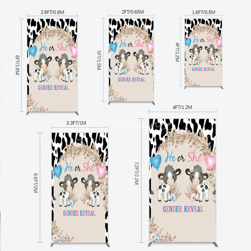 Aperturee - Aperturee He or She Gender Reveal Cow Rectangle Backdrop Western Farm Animal and Pampas Grass Party Cover
