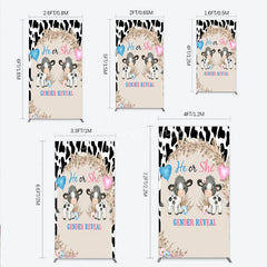Aperturee - Aperturee He or She Gender Reveal Cow Rectangle Backdrop Western Farm Animal and Pampas Grass Party Cover