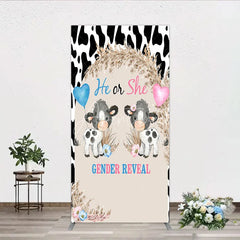 Aperturee - Aperturee He or She Gender Reveal Cow Rectangle Backdrop Western Farm Animal and Pampas Grass Party Cover