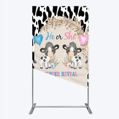 Aperturee - Aperturee He or She Gender Reveal Cow Rectangle Backdrop Western Farm Animal and Pampas Grass Party Cover