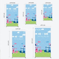Aperturee - Aperturee He or She Golf Theme Gender Reveal Rectangle Arch Backdrop Pink and Blue Baby Shower Party Decor
