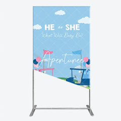 Aperturee - Aperturee He or She Golf Theme Gender Reveal Rectangle Arch Backdrop Pink and Blue Baby Shower Party Decor