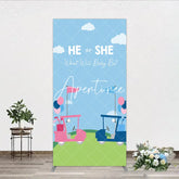 Aperturee - Aperturee He or She Golf Theme Gender Reveal Rectangle Arch Backdrop Pink and Blue Baby Shower Party Decor