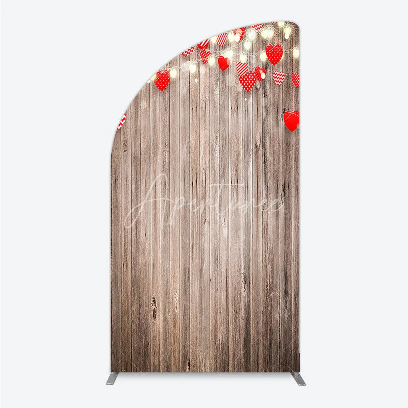 Aperturee - Aperturee Heart Wood Half Moon Arch Backdrop Rustic Valentine’s Day Wedding Engagement Party Decor