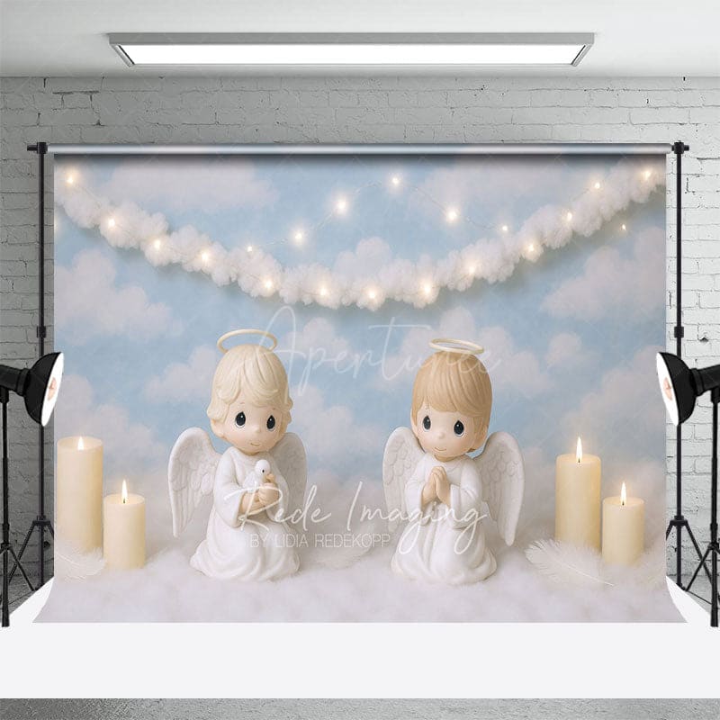 Aperturee - Aperturee Heavenly Angel Candles Blue Sky Cake Smash Backdrop