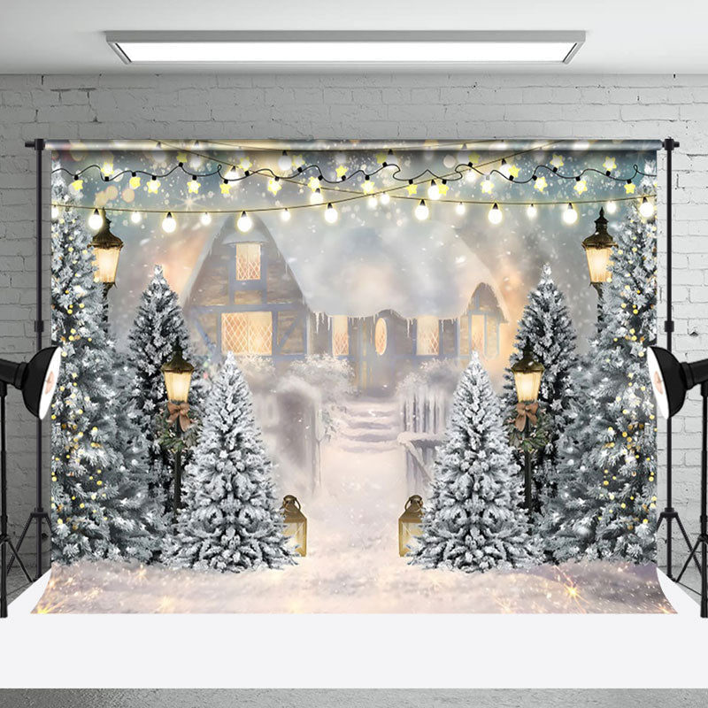 Aperturee - Aperturee Heavy Snow Mist Cabin Light Bokeh Christmas Backdrop