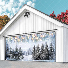 Aperturee - Aperturee Heavy Snowy Bokeh Light Trees Garage Door Banner