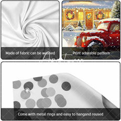 Aperturee - Aperturee Heavy Snowy Snowman Red Truck Garage Door Banner