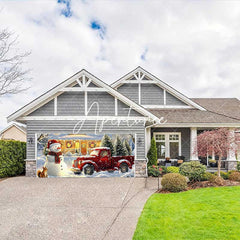 Aperturee - Aperturee Heavy Snowy Snowman Red Truck Garage Door Banner