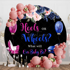 Aperturee - Aperturee Heels Or Wheels Floral Gender Reveal Round Backdrop