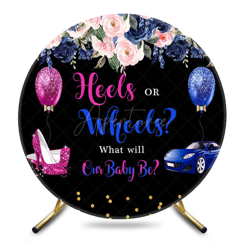 Aperturee - Aperturee Heels Or Wheels Floral Gender Reveal Round Backdrop