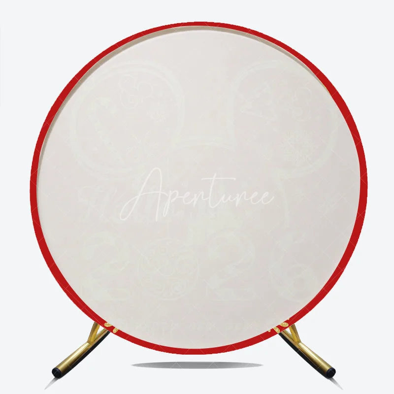 Aperturee - Aperturee Hello 2026 New Year Round Backdrop with Mouse Ears and Castle Red and Gold Glitter Magical Kingdom Party Decor