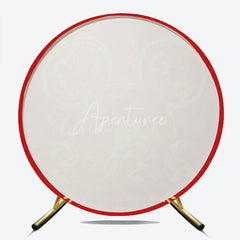 Aperturee - Aperturee Hello 2026 New Year Round Backdrop with Mouse Ears and Castle Red and Gold Glitter Magical Kingdom Party Decor