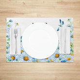 Aperturee - Aperturee Hello Spring Blue Daisy and Butterfly Set of 4 Placemats Watercolor Floral Garden Dining Decor