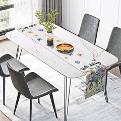 Aperturee - Aperturee Hello Spring Table Runner with Floral Butterfly and Vase for Garden Party and Farmhouse Kitchen Decor