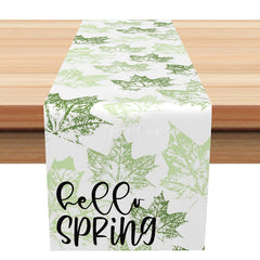 Aperturee - Aperturee Hello Spring Table Runner with Vibrant Green Leaves Fresh Botanical Design for Easter and Kitchen Decor